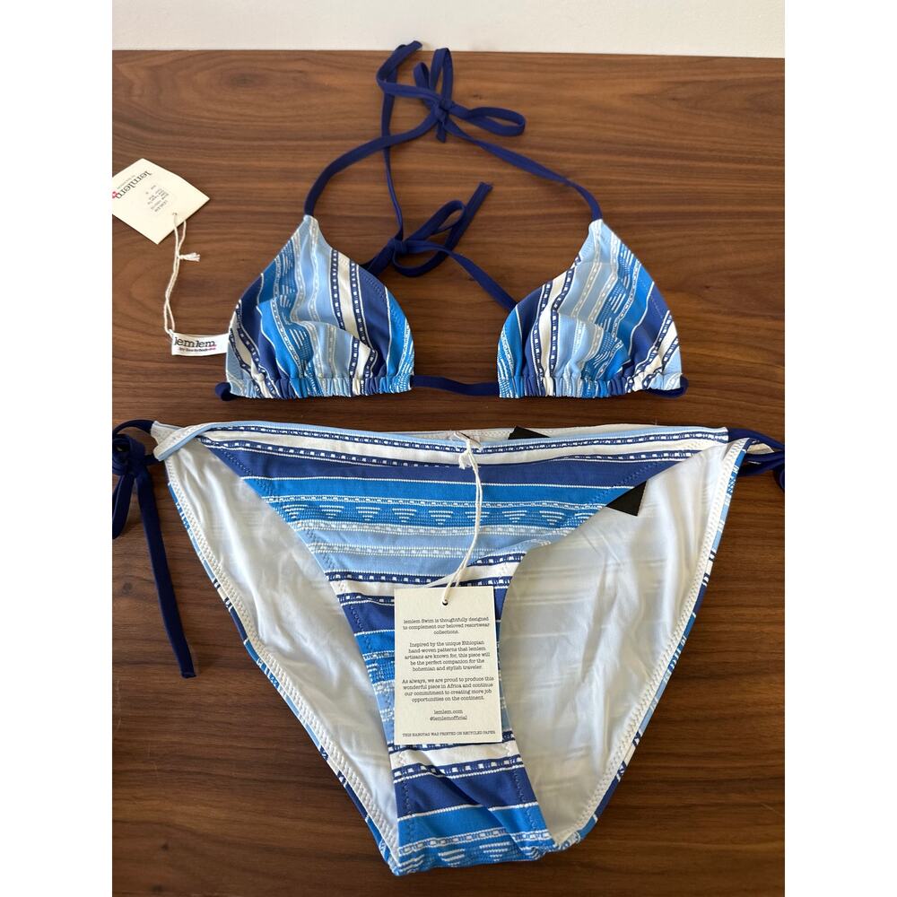 NWT LemLem Bikini Eshal Triangle Top Size M and String Bikini Bottom Size L